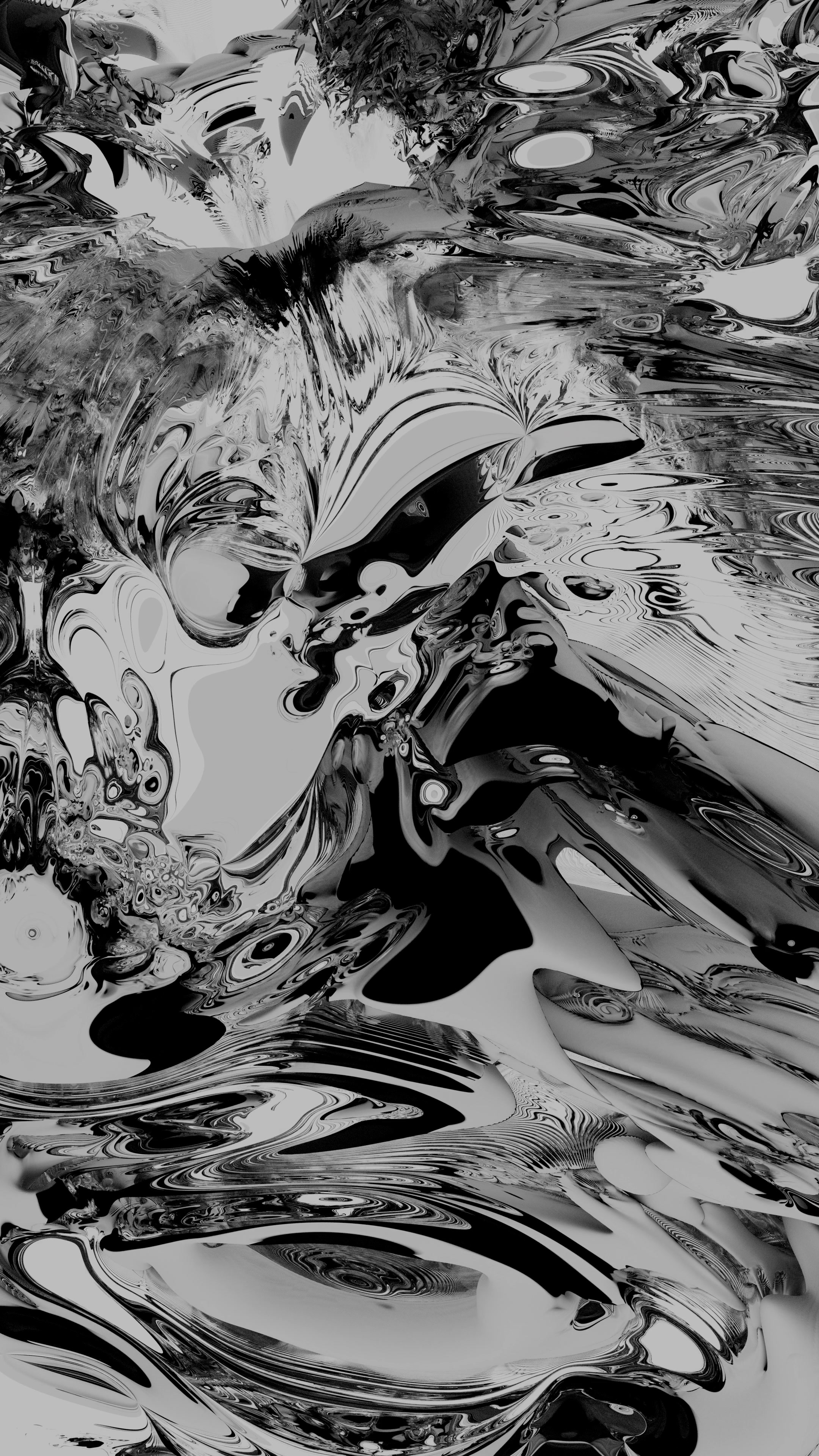 4K vertical video of black and white flowing abstract art pattern movement.
