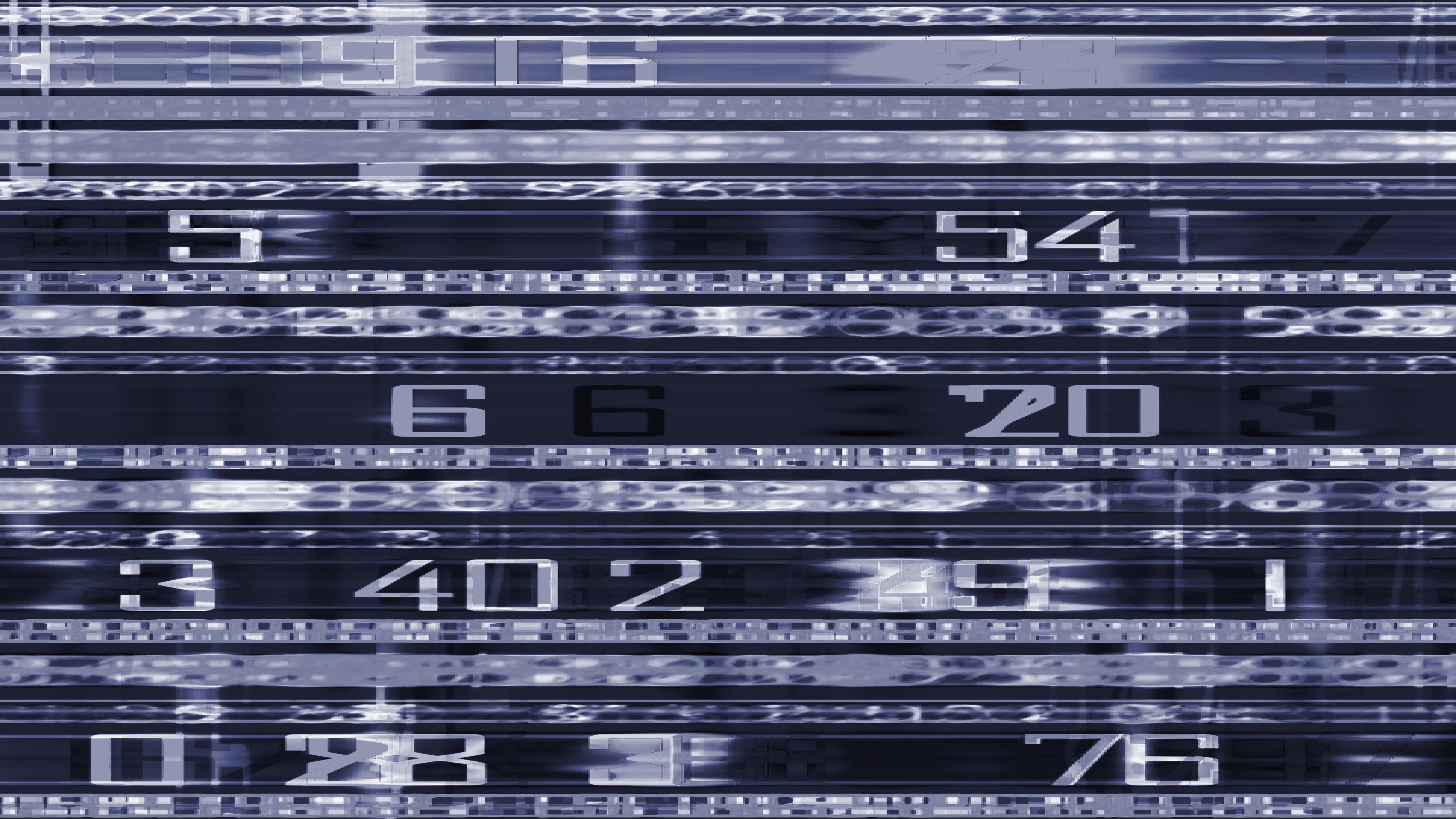 Abstract digital glitch art featuring blue horizontal lines and scattered numbers, creating a tech-inspired design.