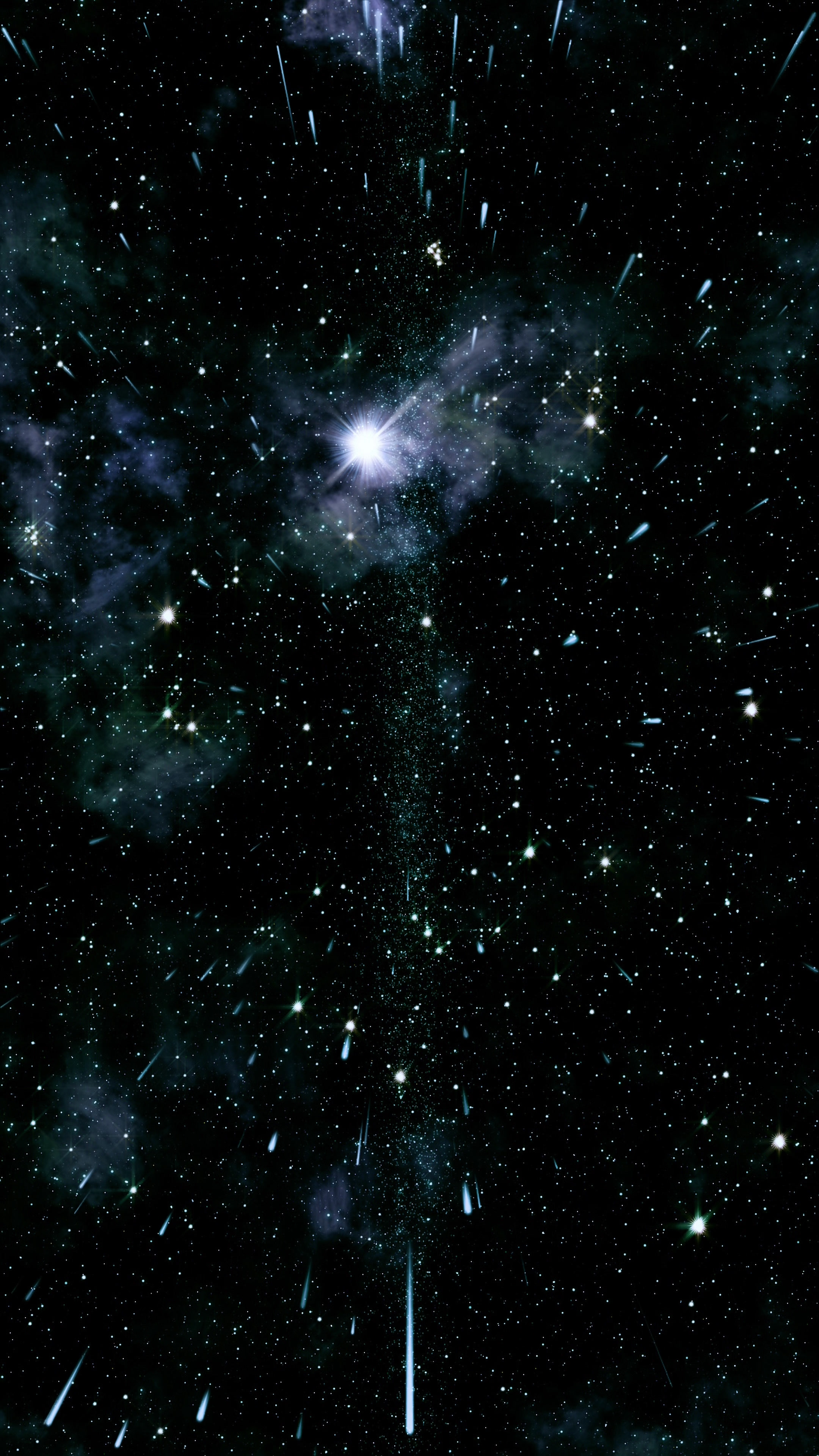 A dynamic 4K vertical video loop of a night sky filled with stars, comets, and a bright nebula in space.