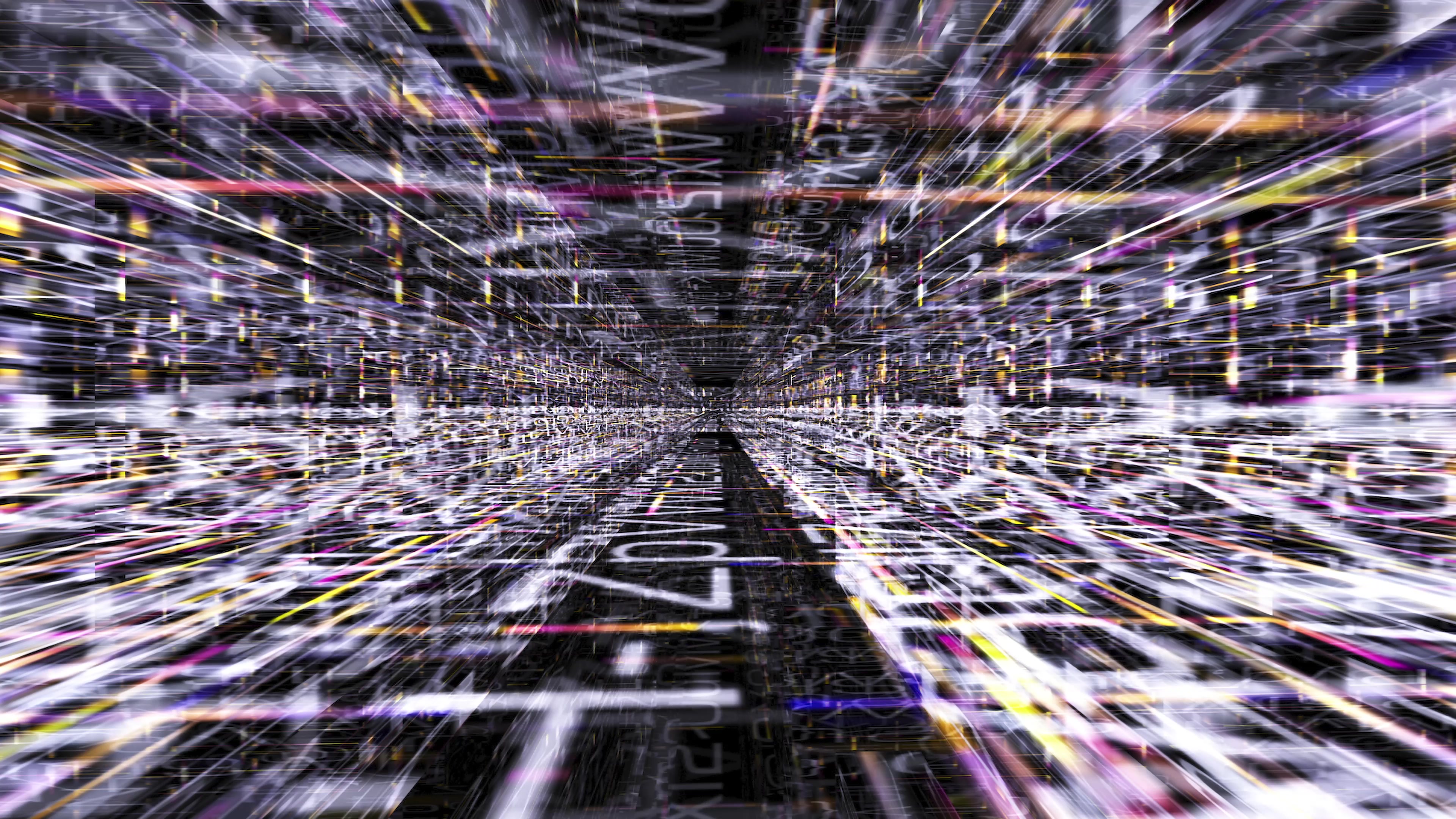 Futuristic 4K video loop of neon data maze 3D animation showcasing high-speed digital abstraction and glowing cyber effects