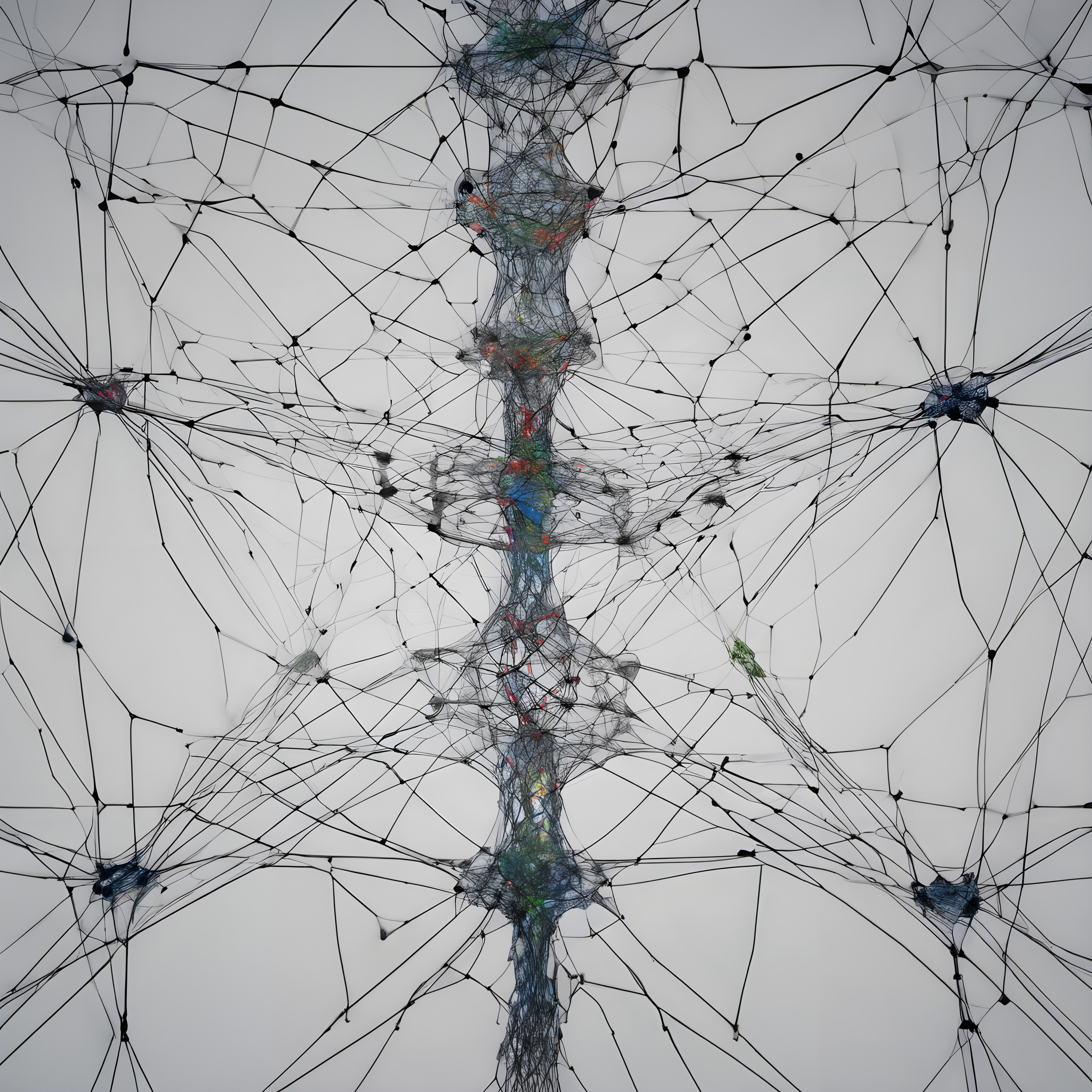 Complex network of interwoven lines on white.