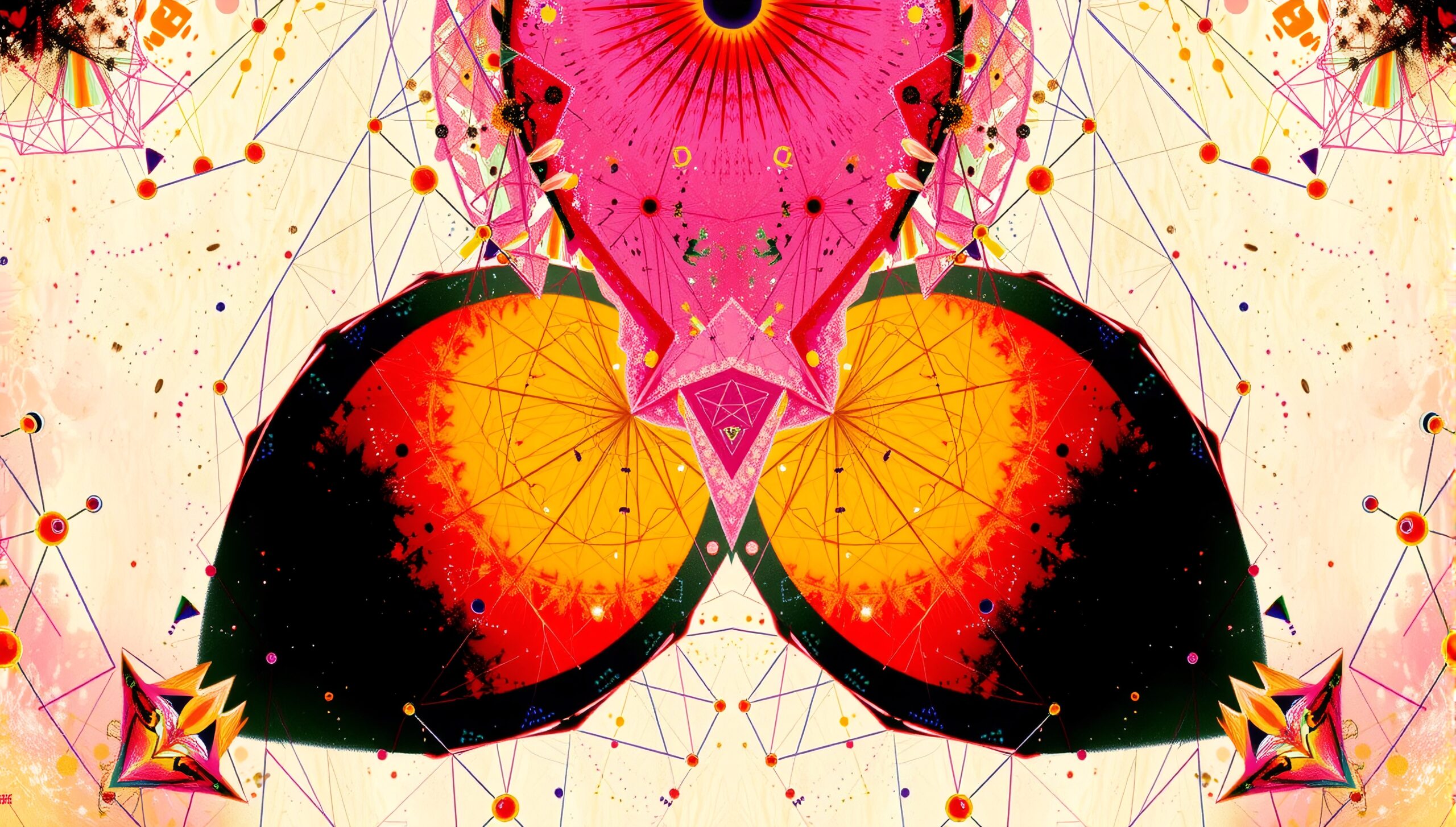 Vibrant abstract artwork with geometric symmetry.