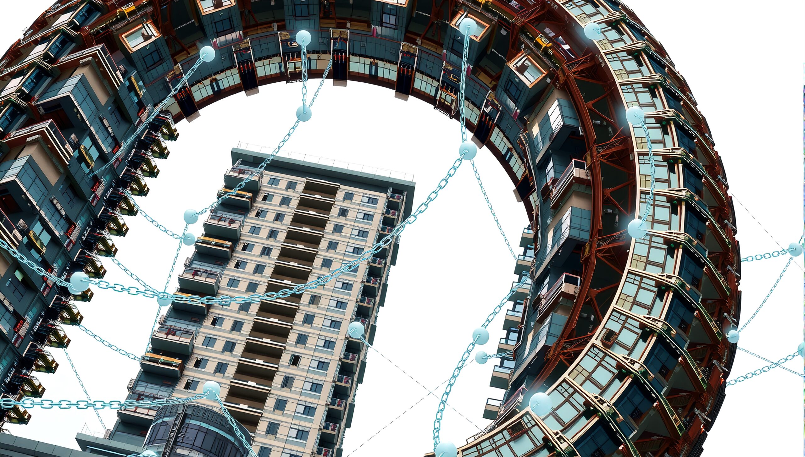 Surreal architectural loop with futuristic buildings.