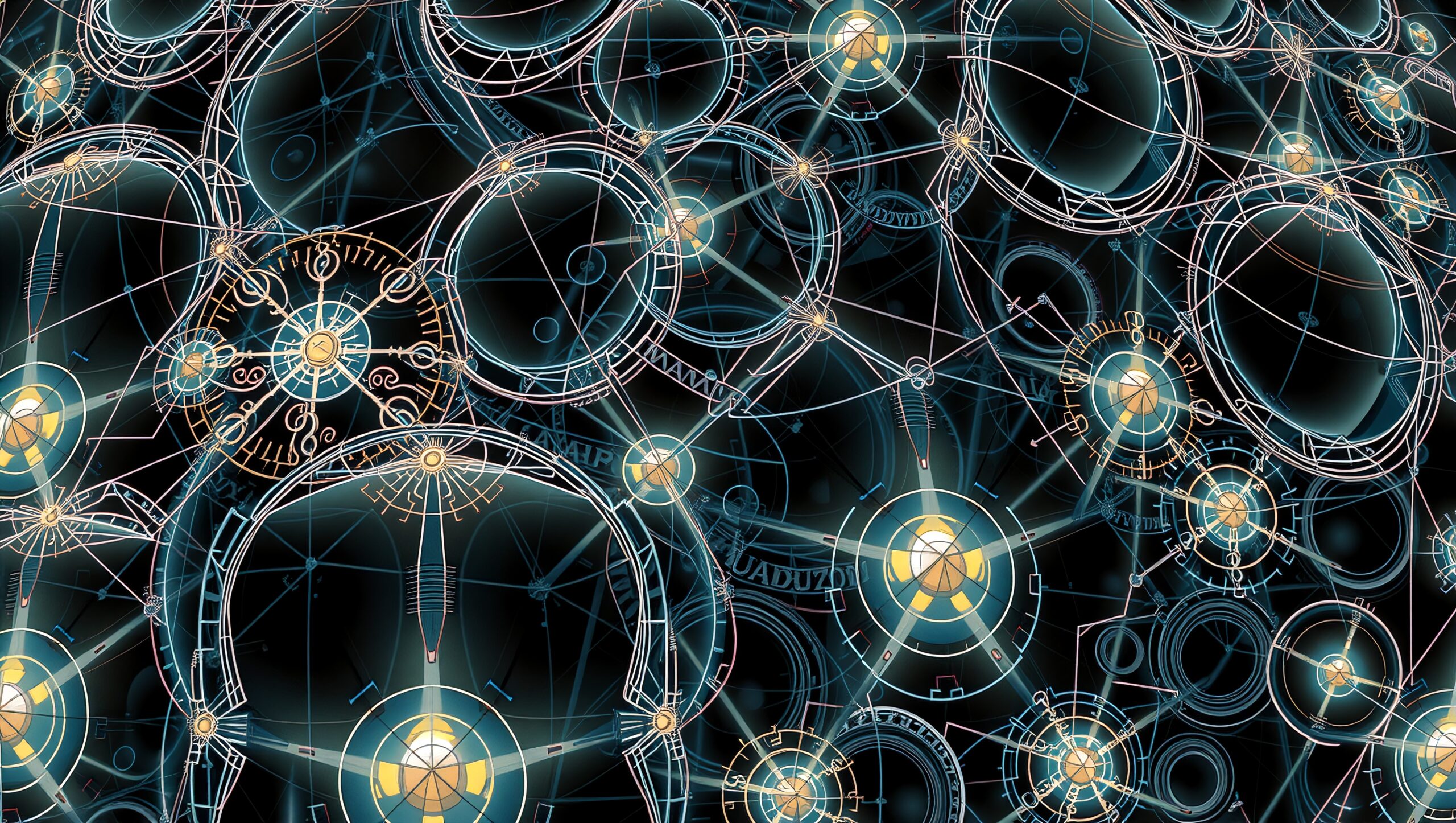 A glowing, intricate design with interconnected gears and circles.