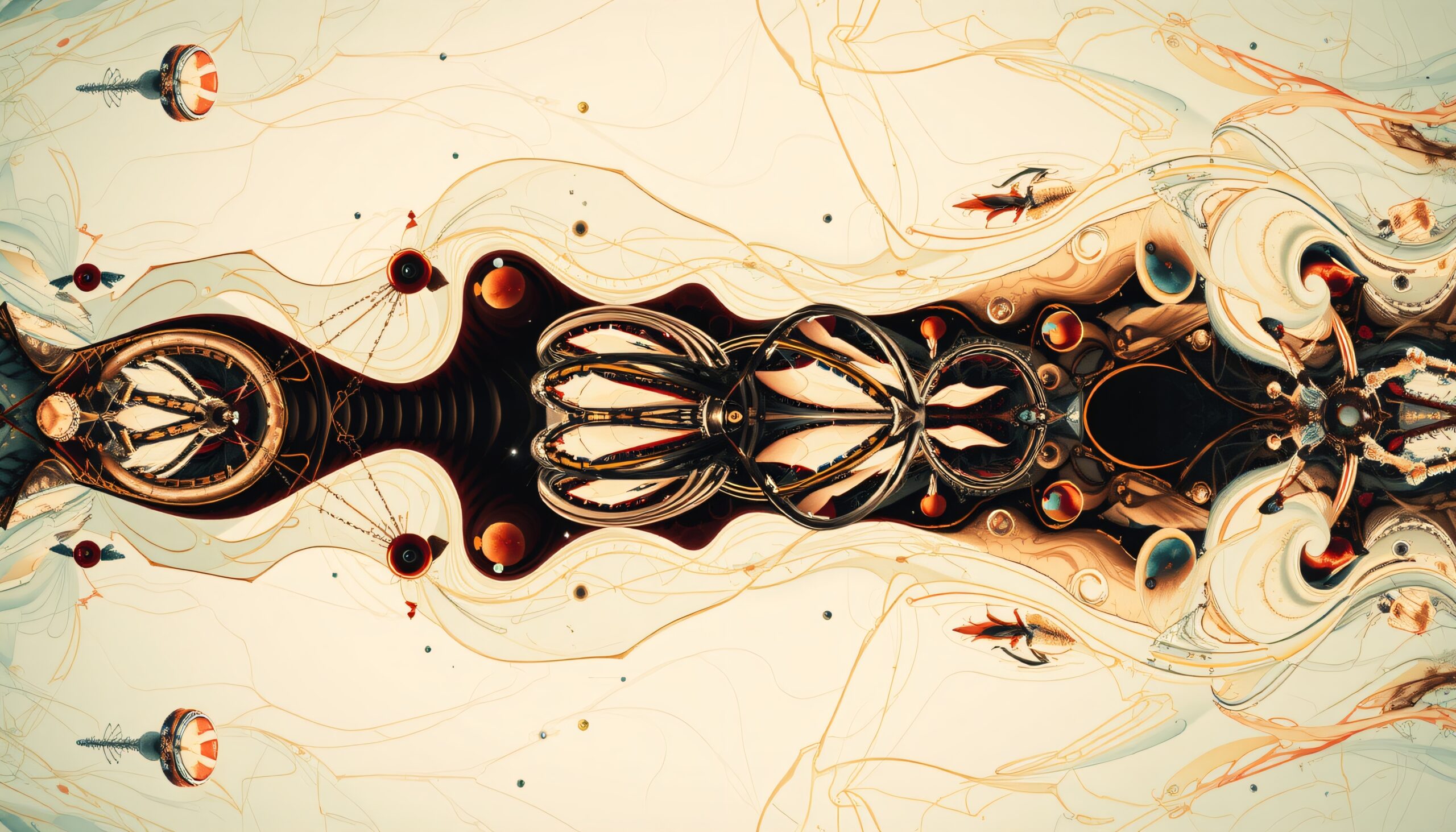 Abstract artwork merges nature and technology with intricate design.