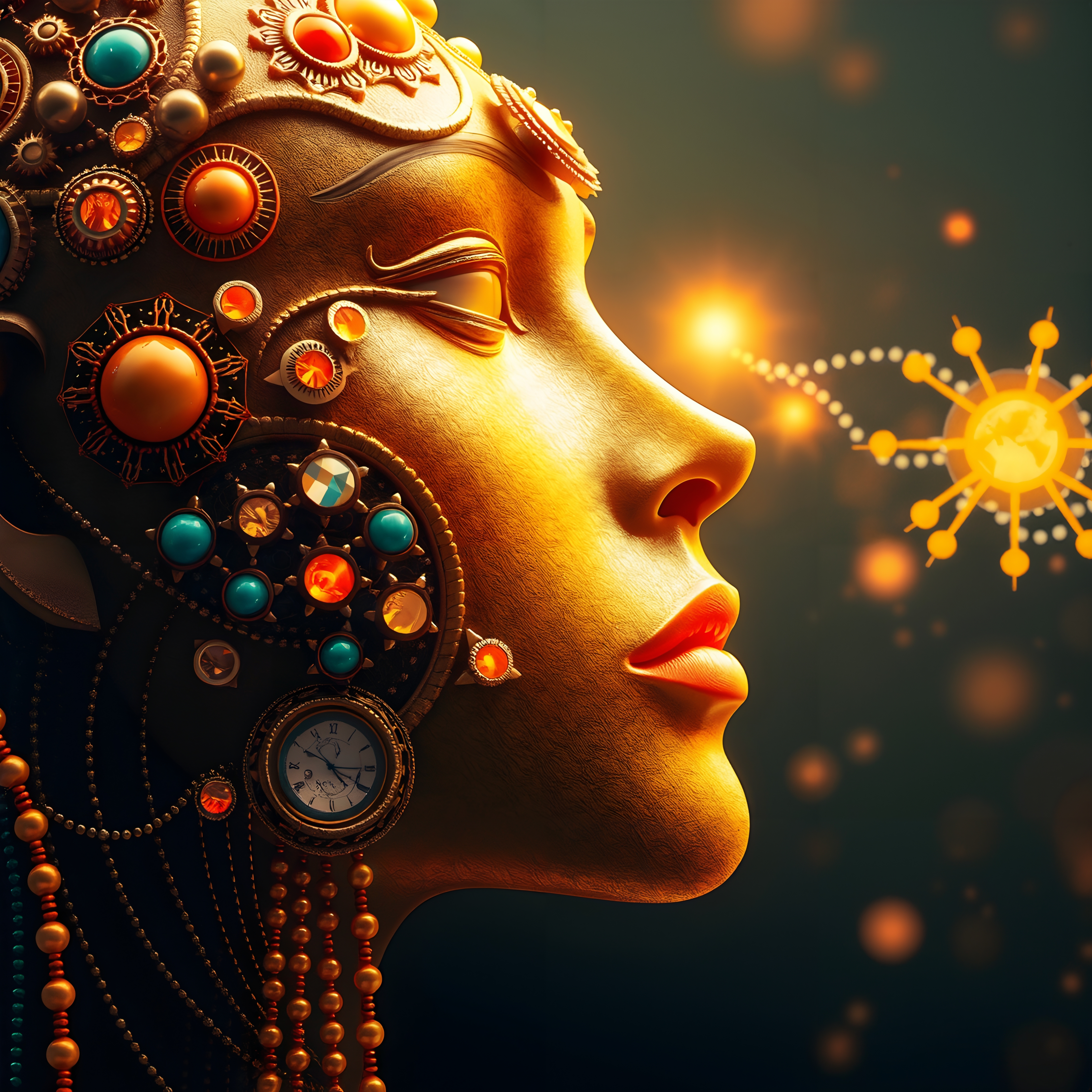 Gilded Steampunk Mechanical Face Art