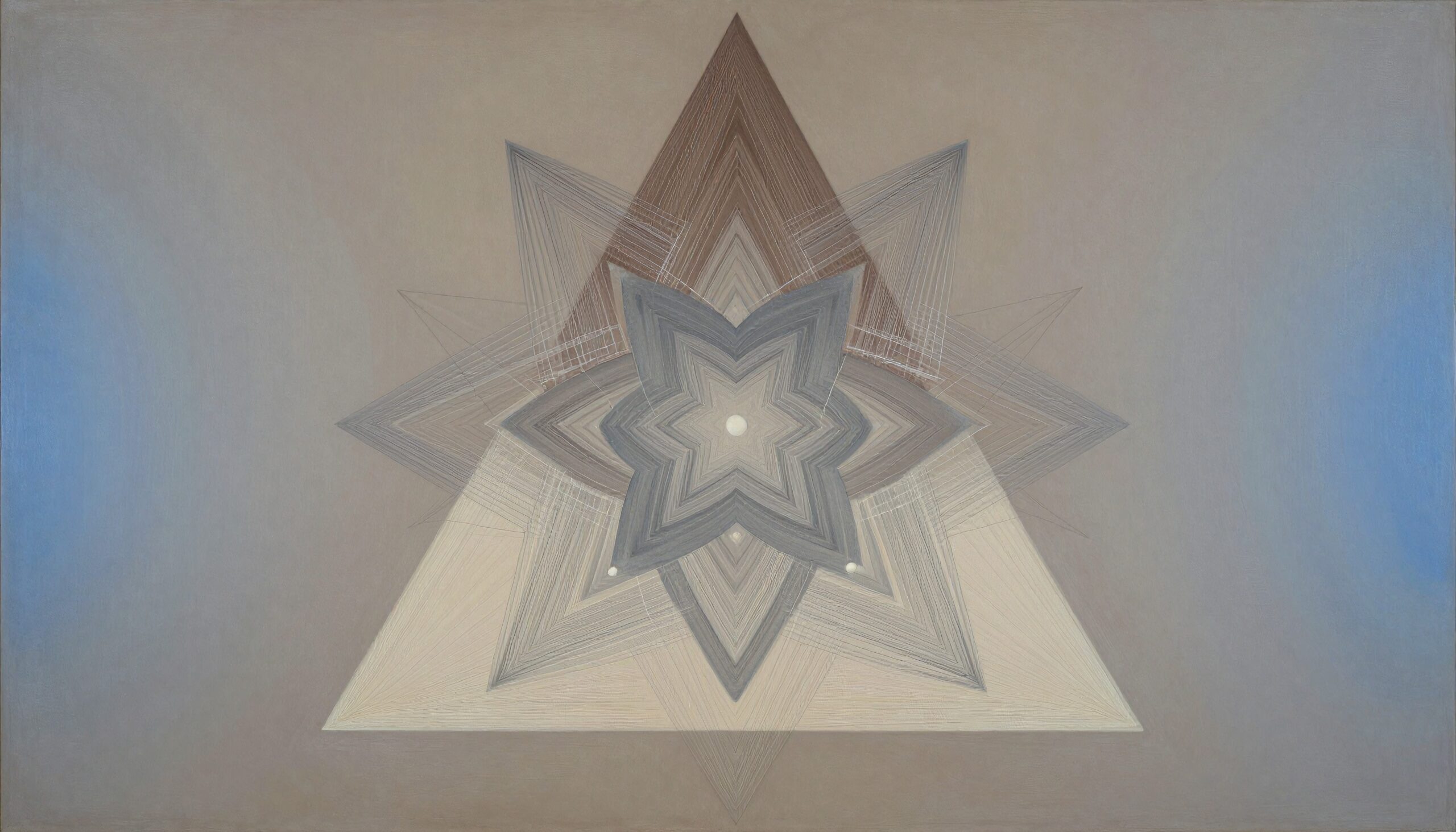 Abstract geometric star design with layered patterns in soft hues.