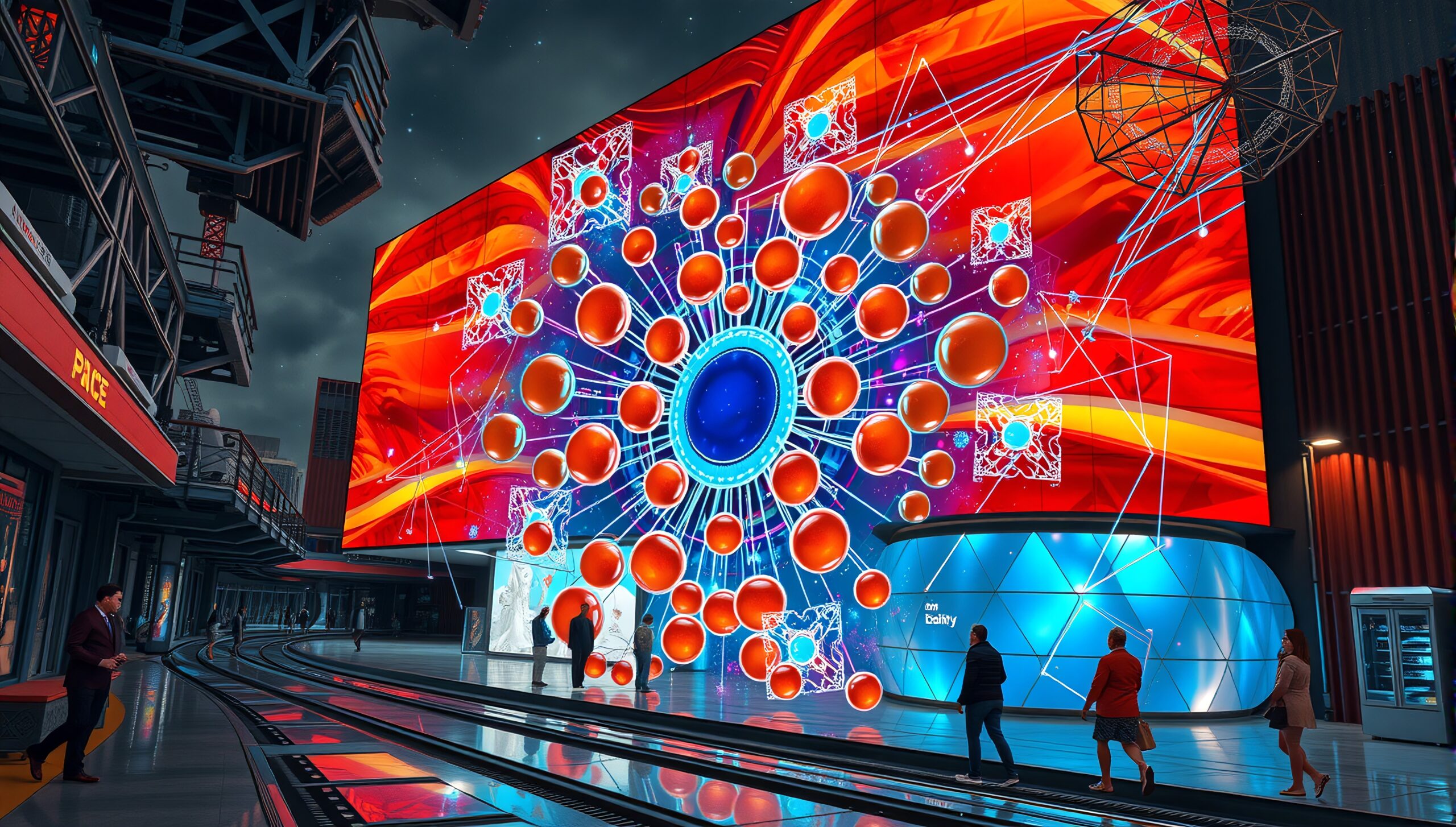 Futuristic urban scene with vibrant digital art.