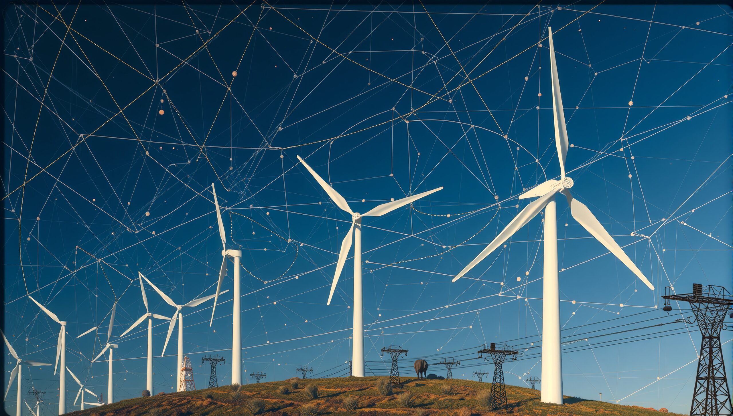 Wind turbines generate renewable energy.